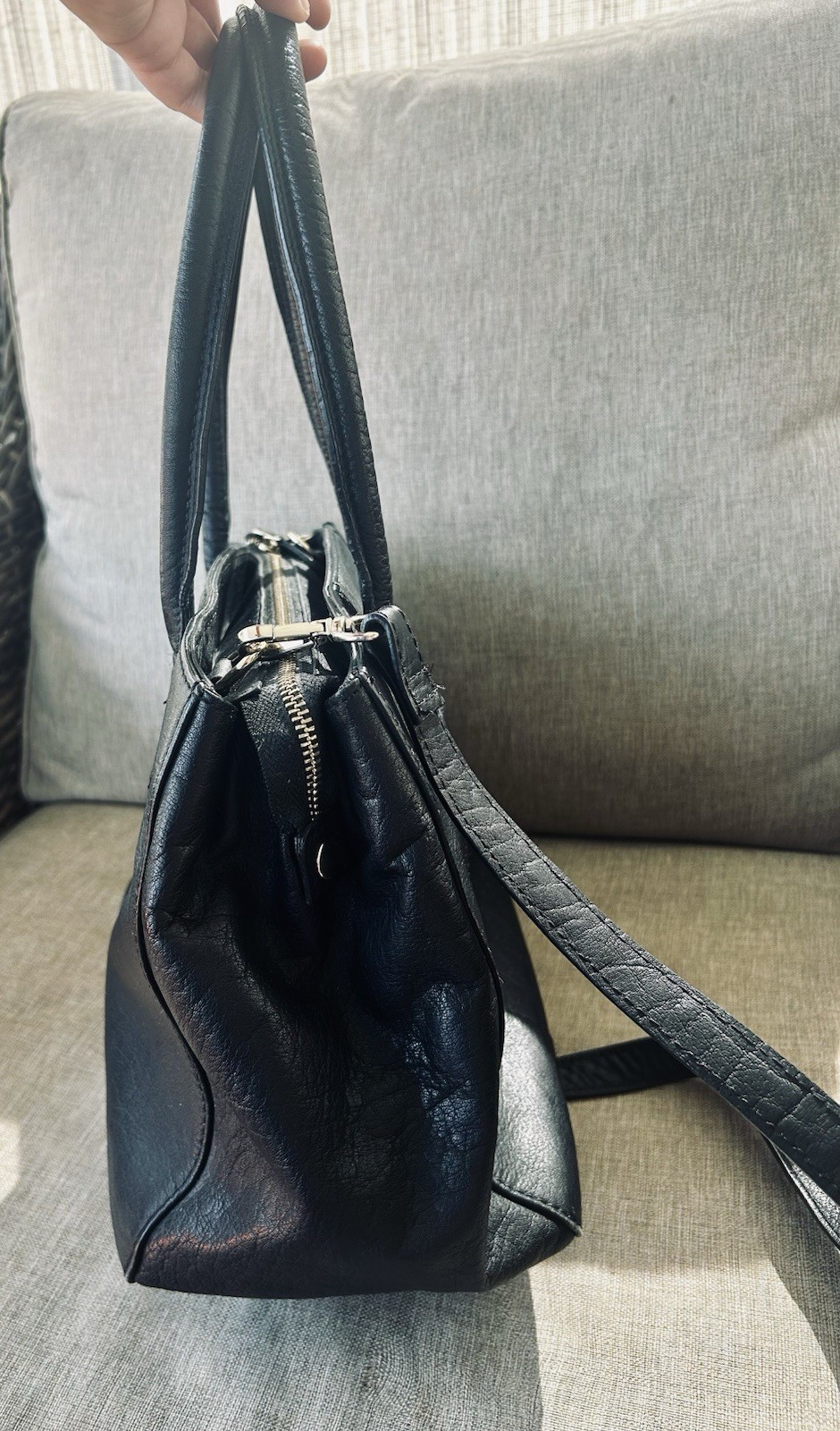 Osprey London Black Medium Satchel Top Handle Bag Zip, Detachable Strap