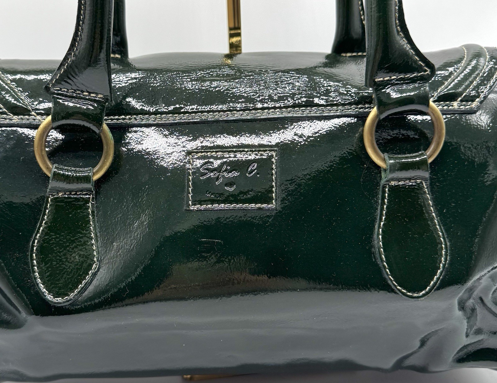 Sofia Italy Green Patent Leather Satchel Shoulder Bag Chain Chain Squirrel Leaf