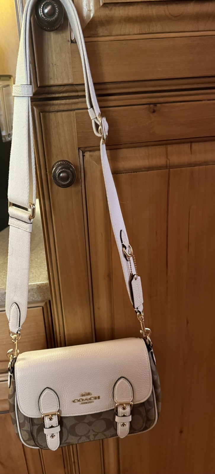 Coach Lucy Canvas Crossbody Handbag, Women’s Medium – Gold/Khaki/Chalk