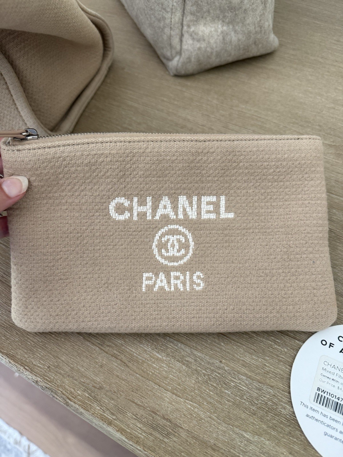 Authentic Chanel Mixed Fibers Medium Deauville Tote Beige