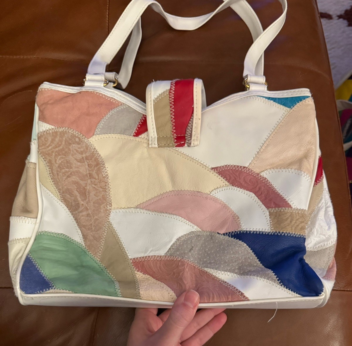 VTG Rainbow Genuine Leather Patchwork Shoulder Bag Purse 80s/90s Colorful Y2K
