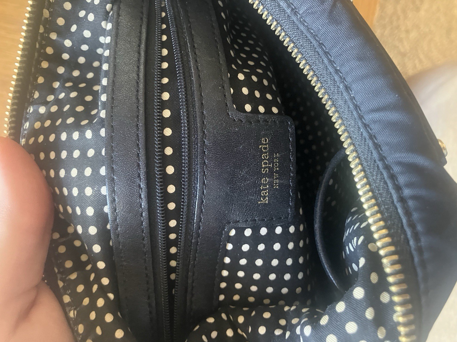 kate spade new york Black Shoulder Bag Polka Dot Lining Zipper Logo Plaque