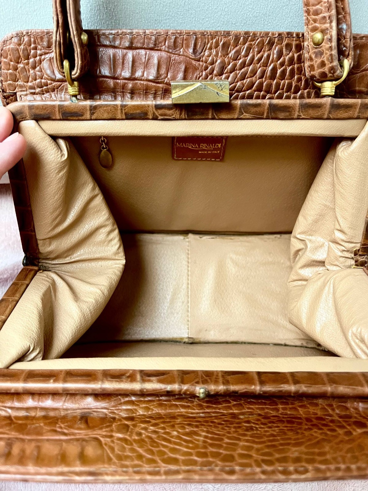 Rare Vintage MARINA RINALDI Croc-Embossed Leather Frame Bag
