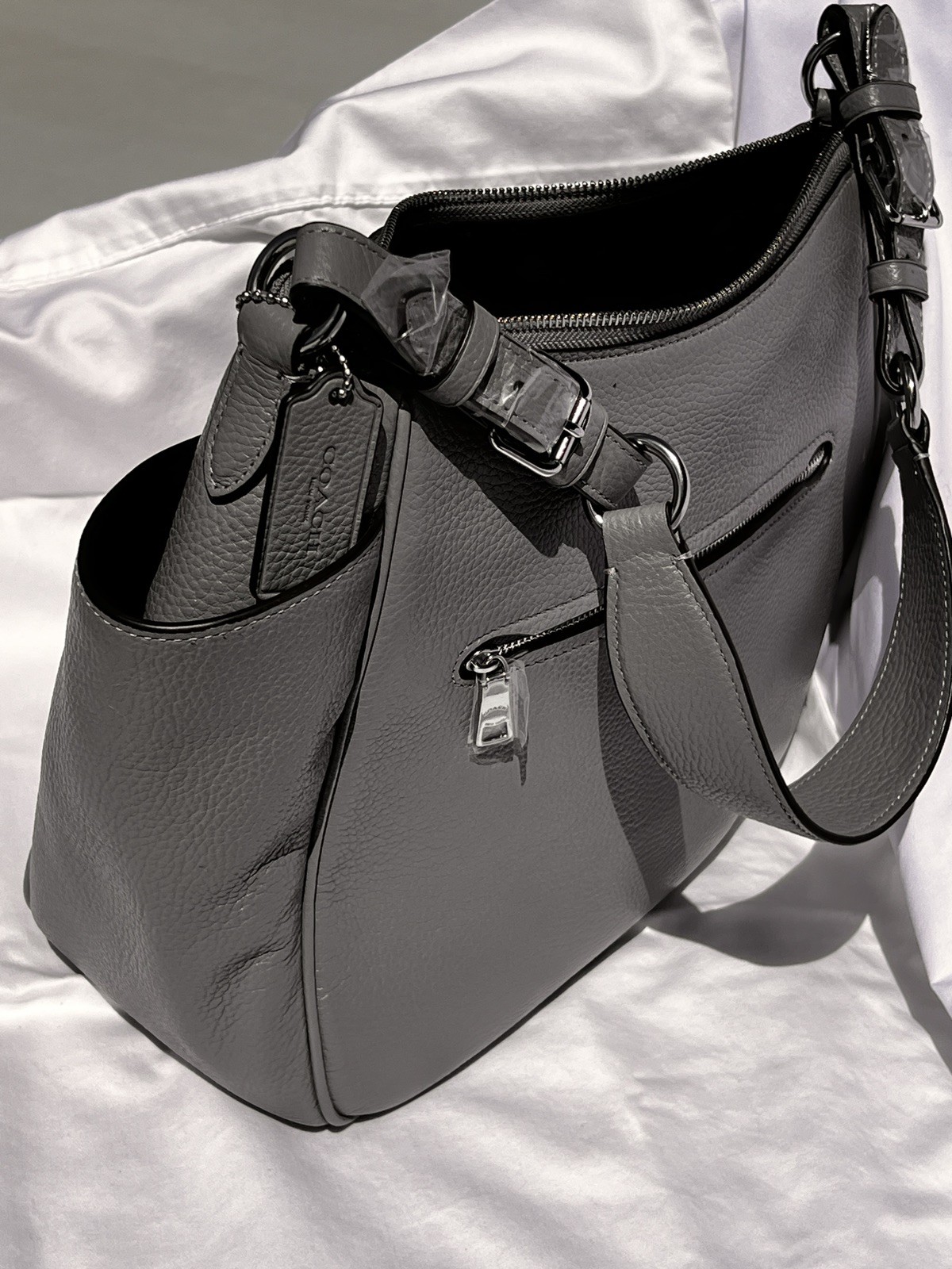 COACH NWT RORI Pebble Leather Shoulder Bag C2853 Granite Grey