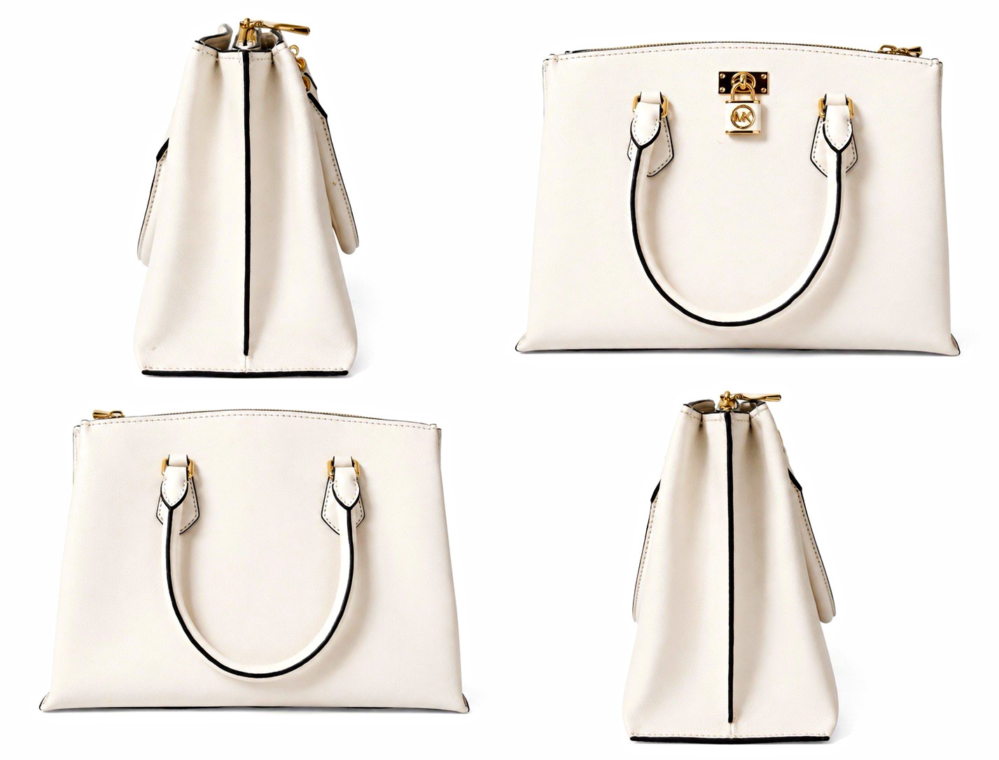 Ivory Satchel Top Handle Bag Gold Hardware Zip Closure Medium Detachable Strap