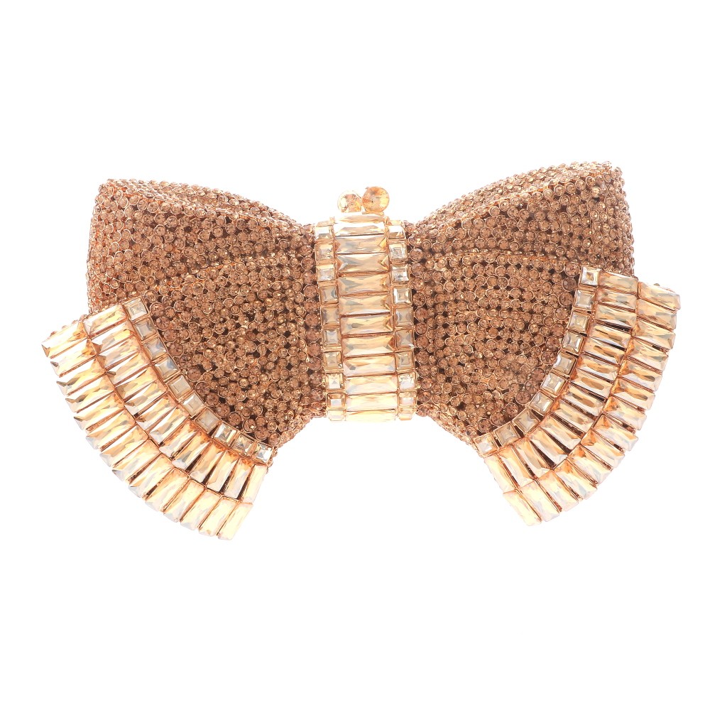 Gold Tone Metal Crystal Rhinestone Clutch Evening Bag HB6262-LCT