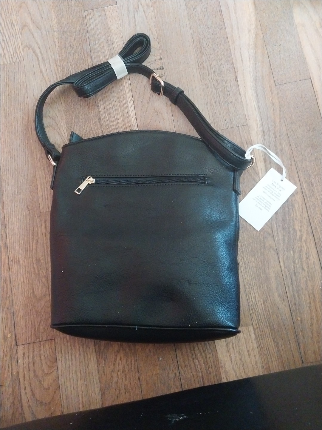 ALYSSA CROSSBODY BAG Triple Zip Pocket Adjustable Shoulder Strap Large Black