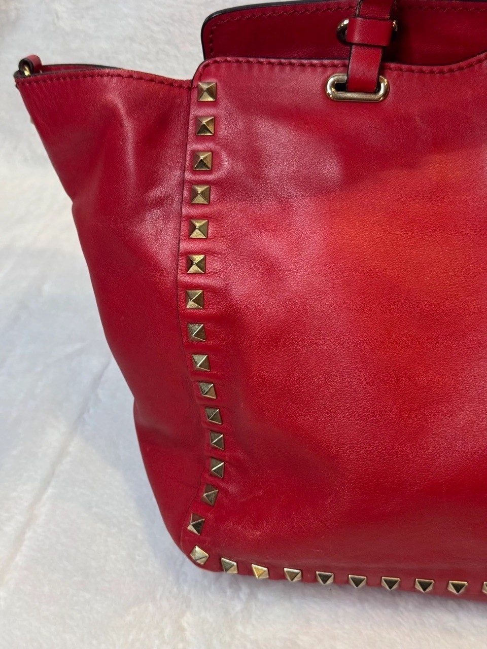 Valentino Garavani Rockstud Small Tote Pink Leather Shoulder Bag Gold Studs
