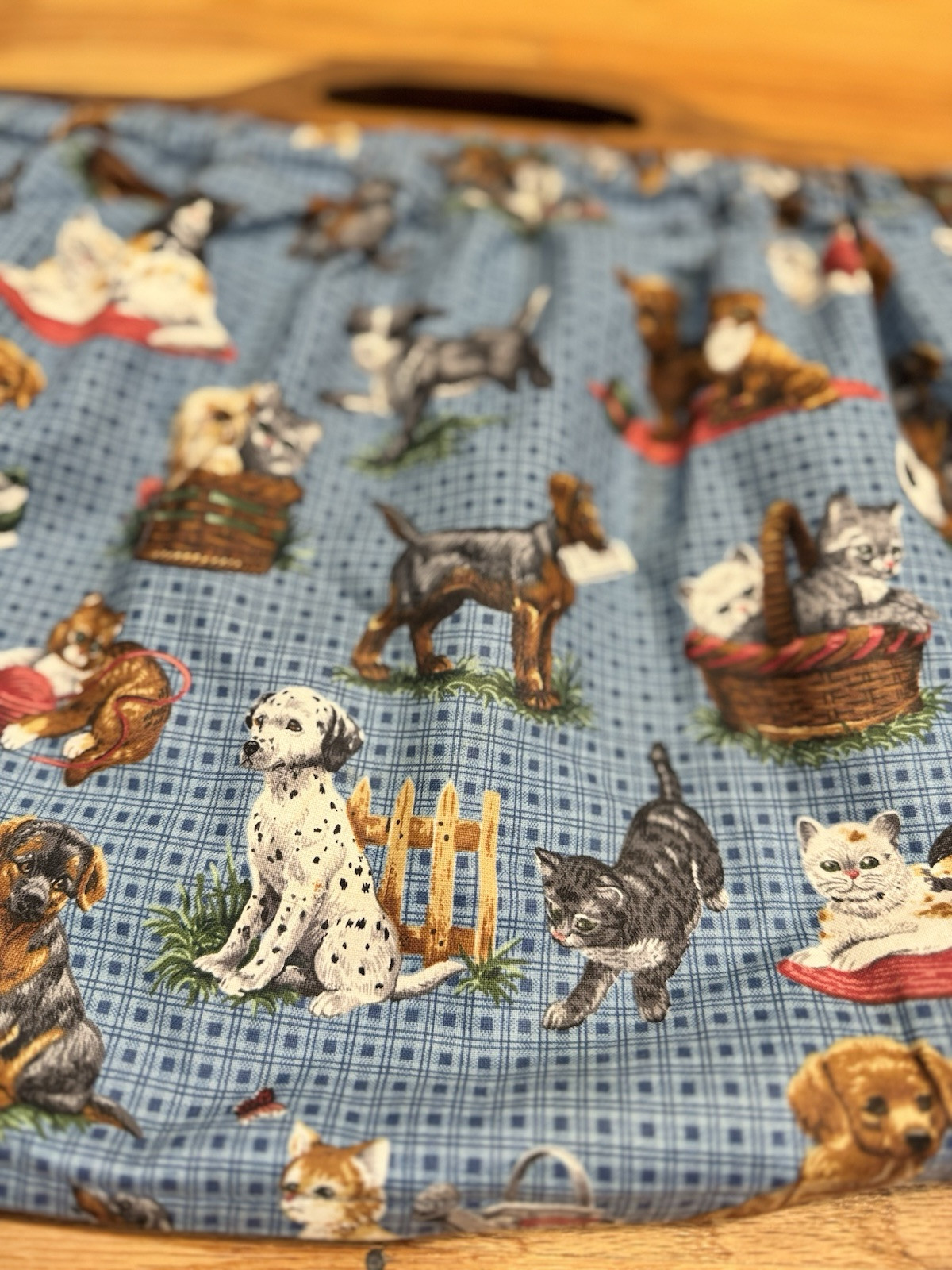 Puppy & Kitty Cute Purse With Wooden Top Handle Fabric