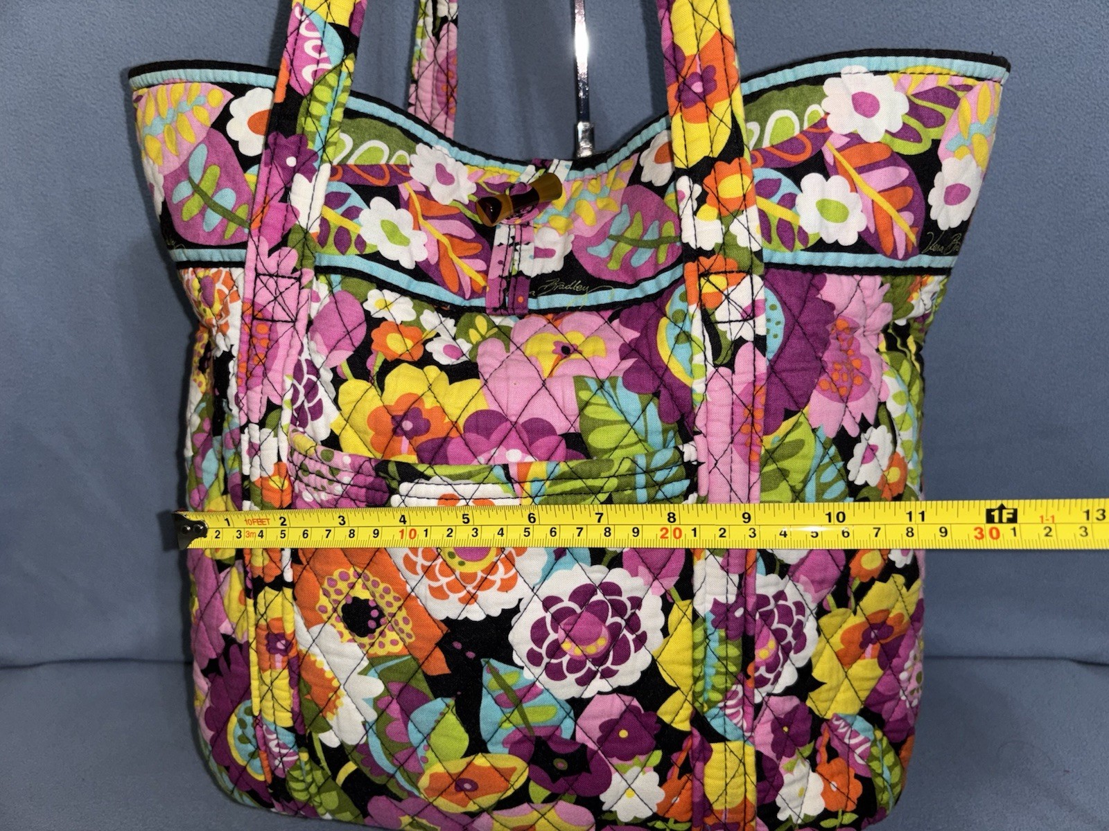 Vera Bradley Floral Quilted Tote Shoulder Bag Multicolor Turn Lock Key Clip Read