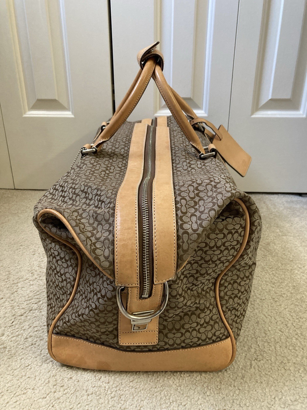Genuine Coach Signature Duffle Bag – Brown/Tan with Tan Leather Trim F77013