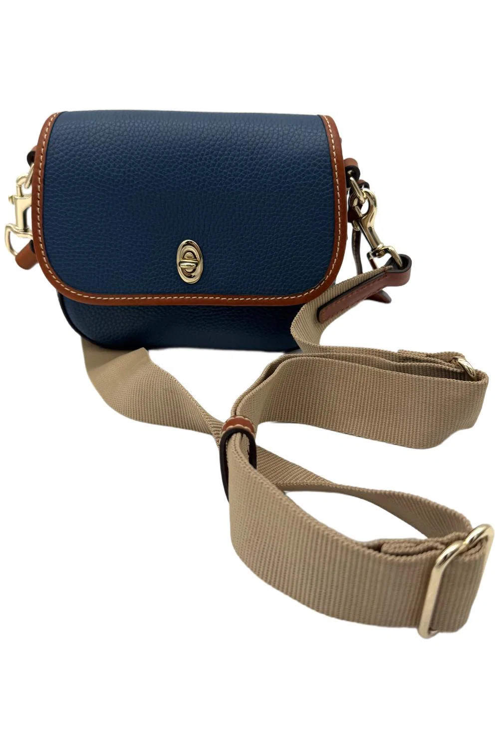 Dooney & Bourke Pebble Leather Saddle Bag with Web Strap Jeans