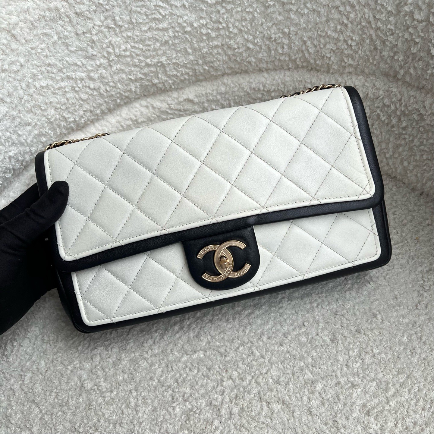 Chanel Flap Bag Normal White Black Calfskin Shoulder Crossbody Duty Paid