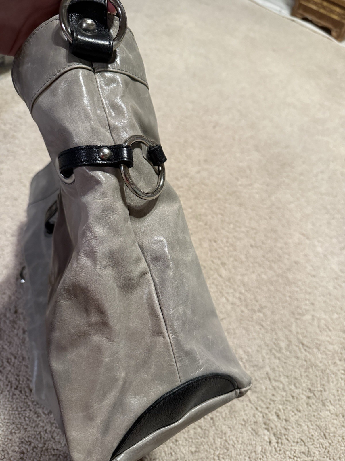Tano Leather Bag Dove Gray Large Distressed