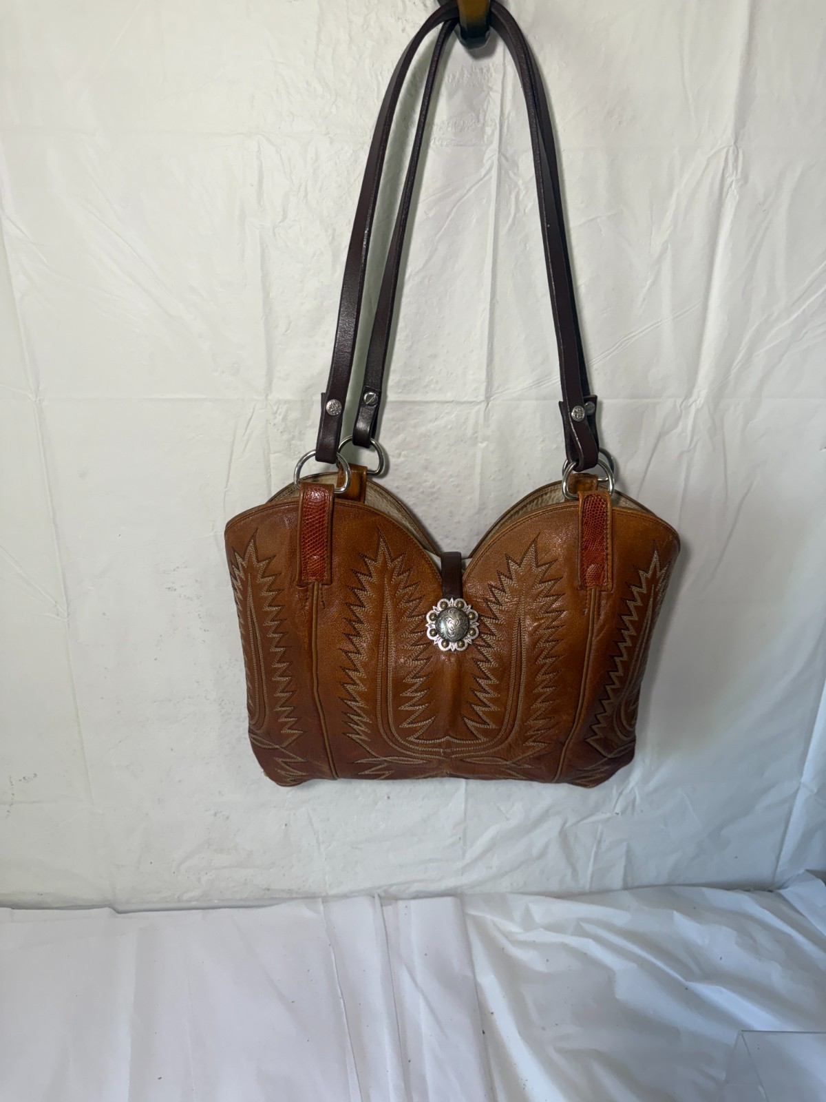 Vintage Dan Post Cowboy Brown Exotic Leather Shoulder Purse Western Women’s Bag