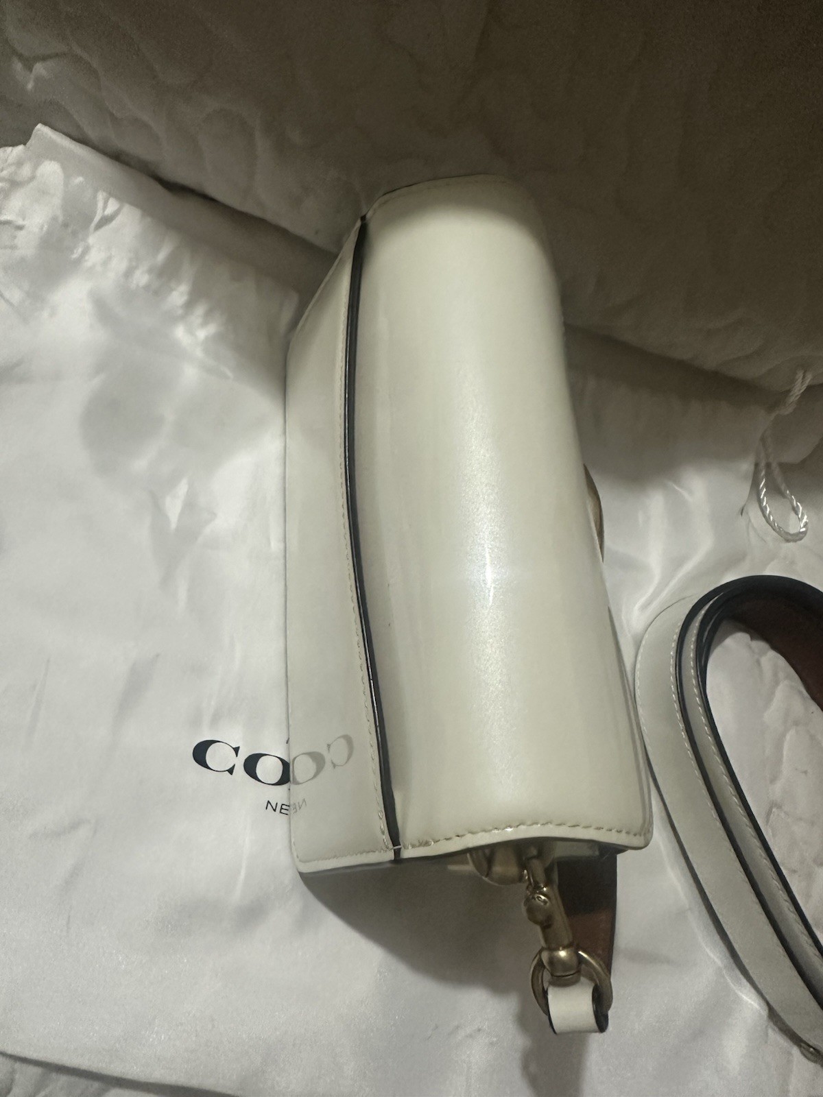 Coach Tabby Small Signature Logo Crossbody Bag White/Brown, Detachable Strap