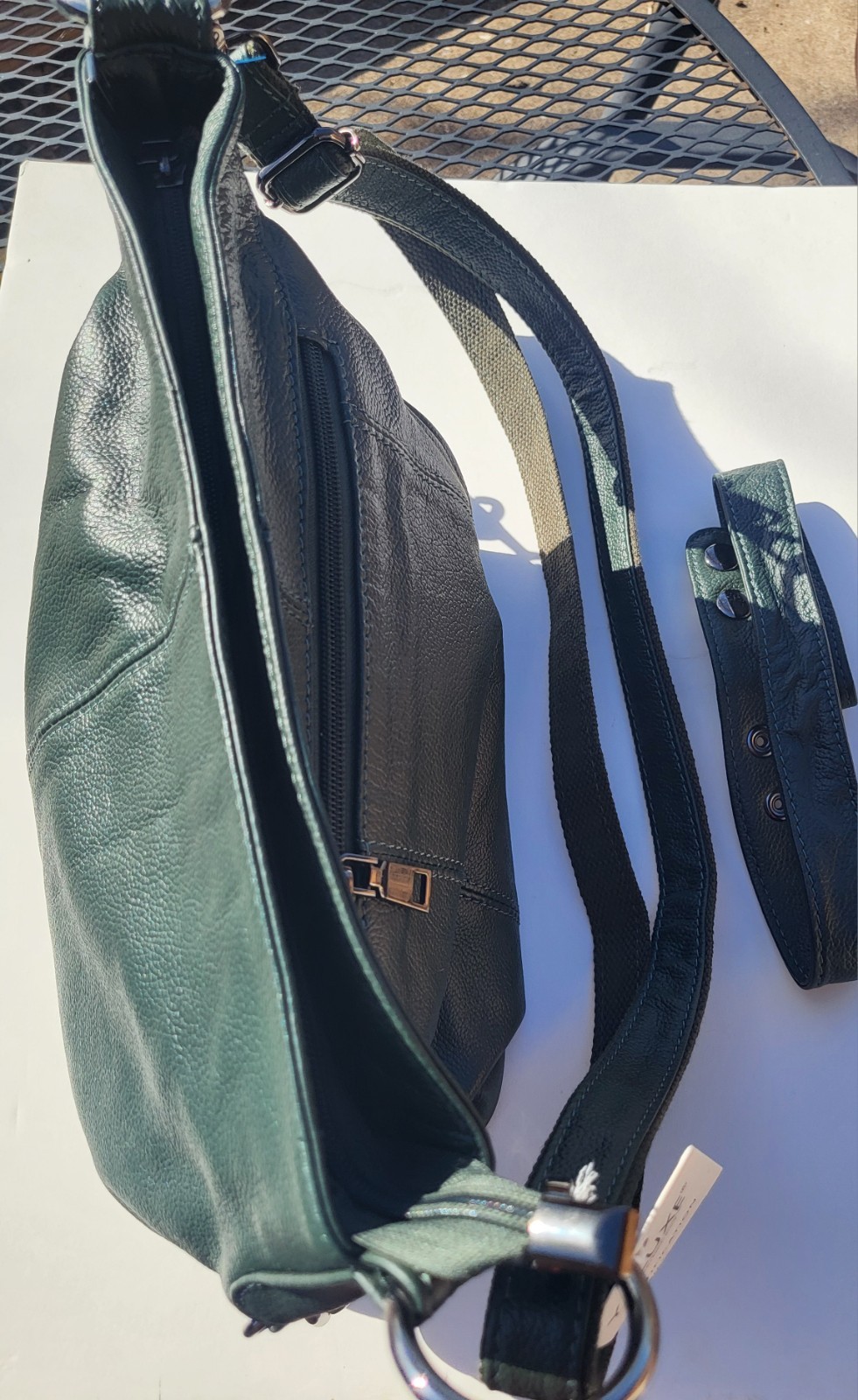 Shoulder bag YALUXE GREEN travel bag Pebbled Detachable Strap Silver 12x9x5