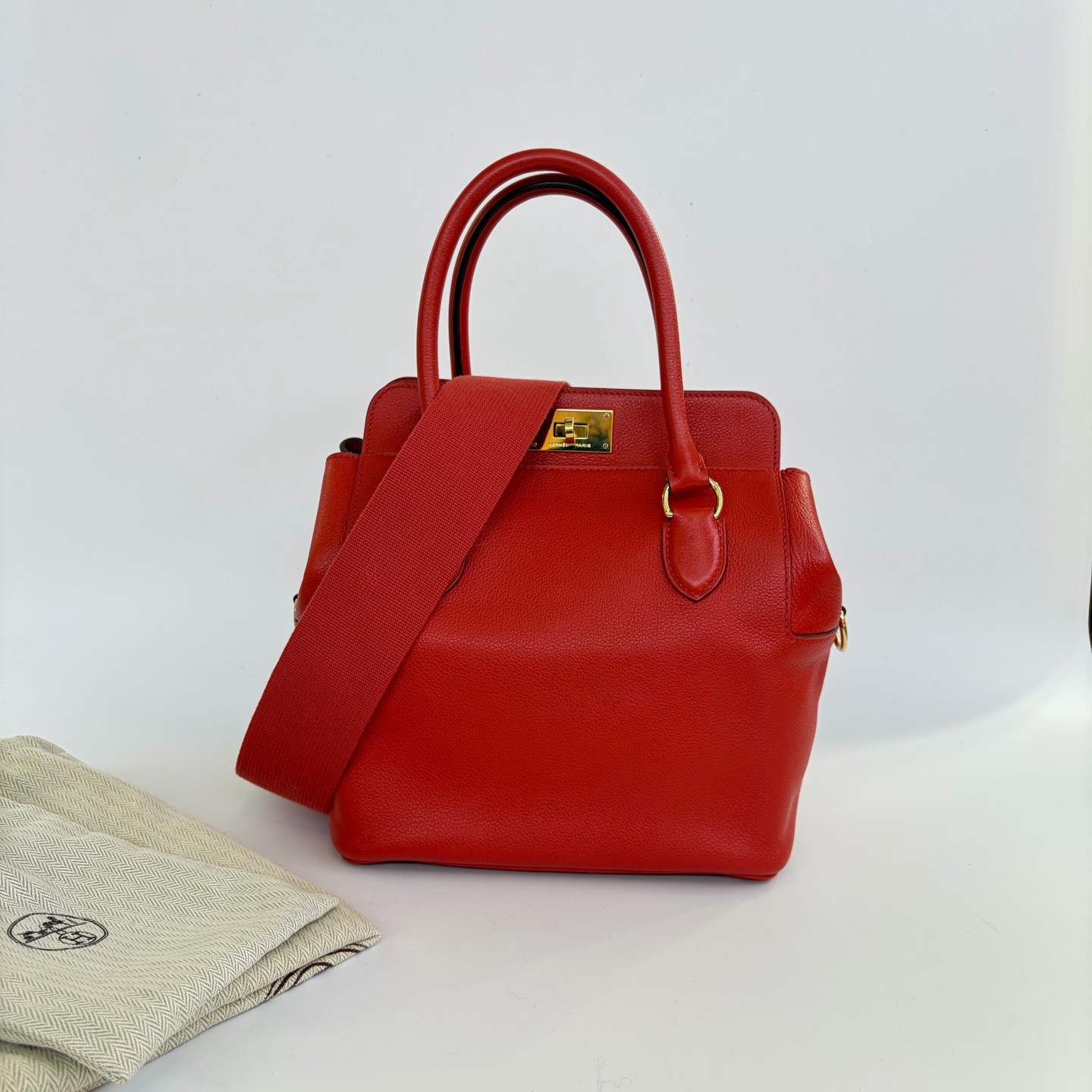 Hermes GHW Tool Box 20 2 Way Shoulder Bag Evercolor Leather Red