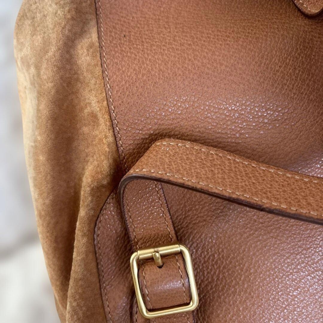 GUCCI Bamboo Suede Backpack Camel Gold Turn Lock Vintage Women Italy From Japan