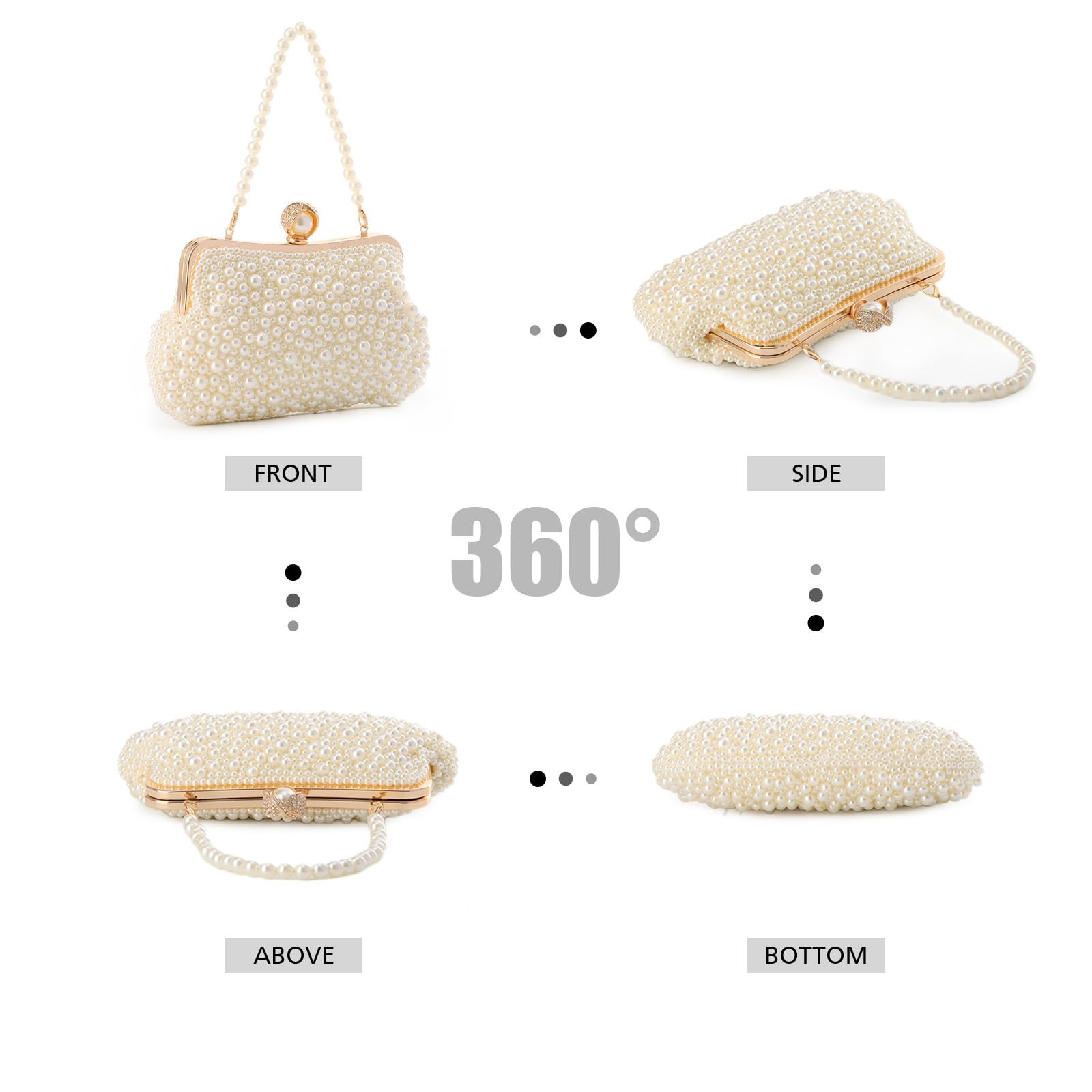 Women Pearl Evening Handbag Crystal Beaded Clutch Purse for Weddings Parties