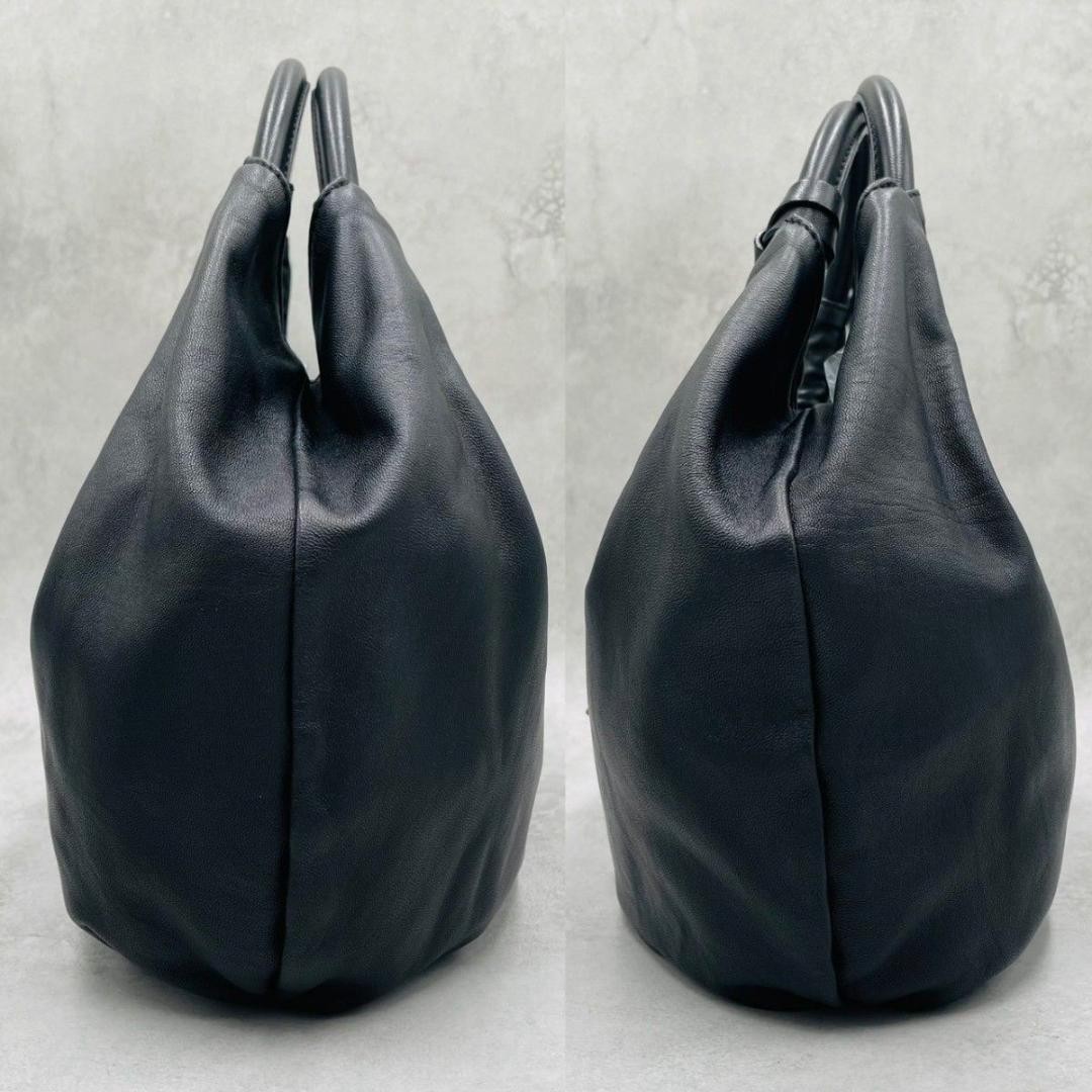 Giorgio Armani Black Leather Tote Handbag Top Handle Gold Hardware 28cm Auth