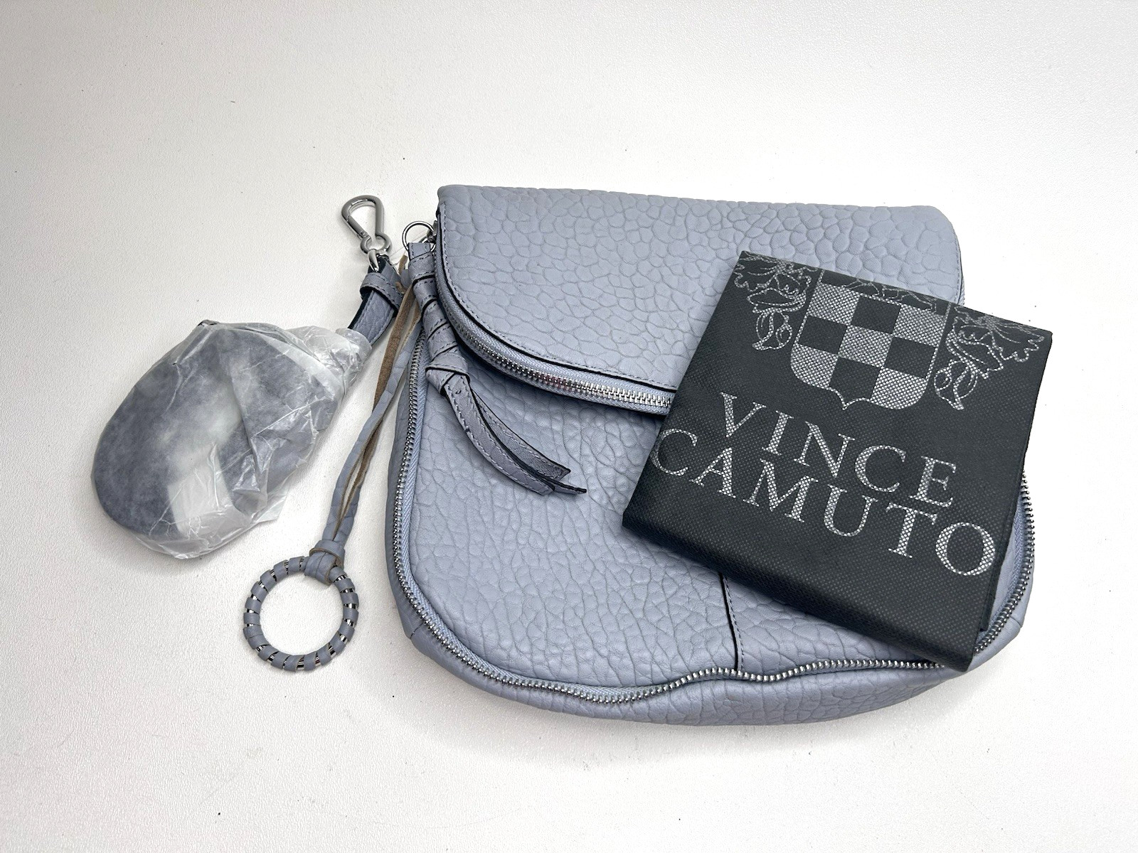 Vince Camuto Purse Lamb Leather Crossbody Shoulder Bag Cory Light Blue Gray New