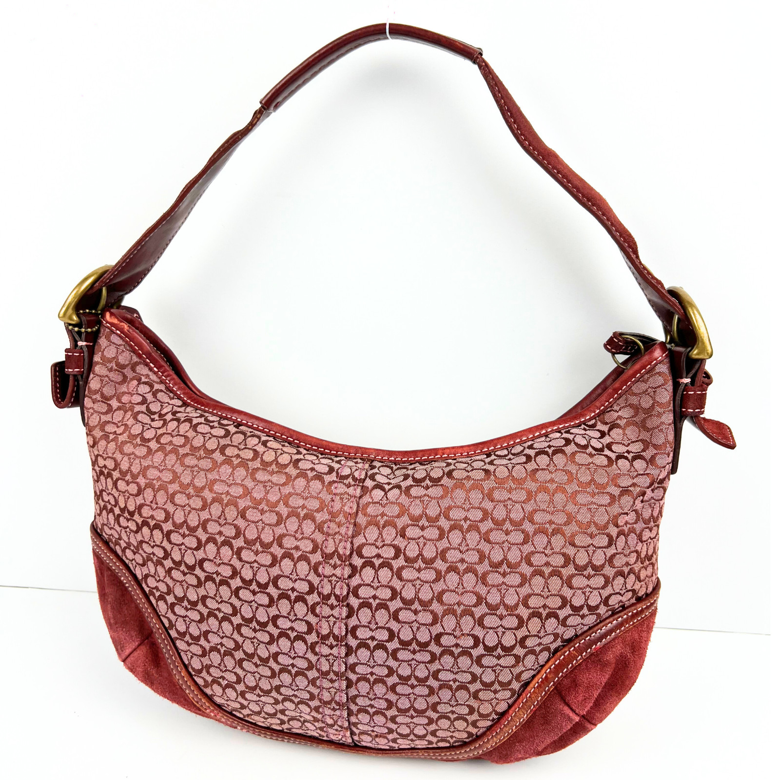 Coach Vintage Y2K Signature Red Suede Canvas Shoulder Bag Rare Handbag