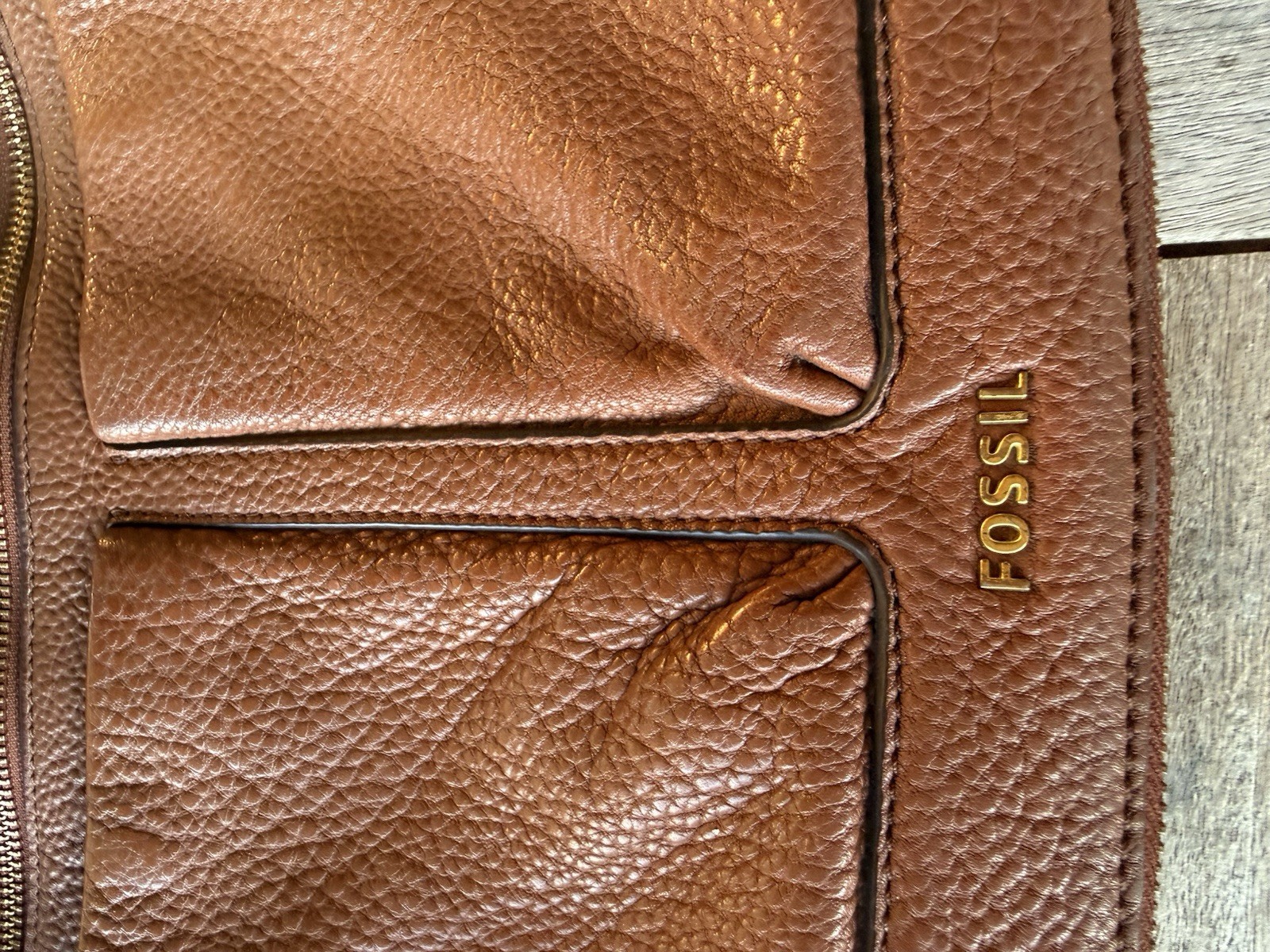 Fossil Piper Purse Crossbody Expandable Brown Pebbled Leather Pockets