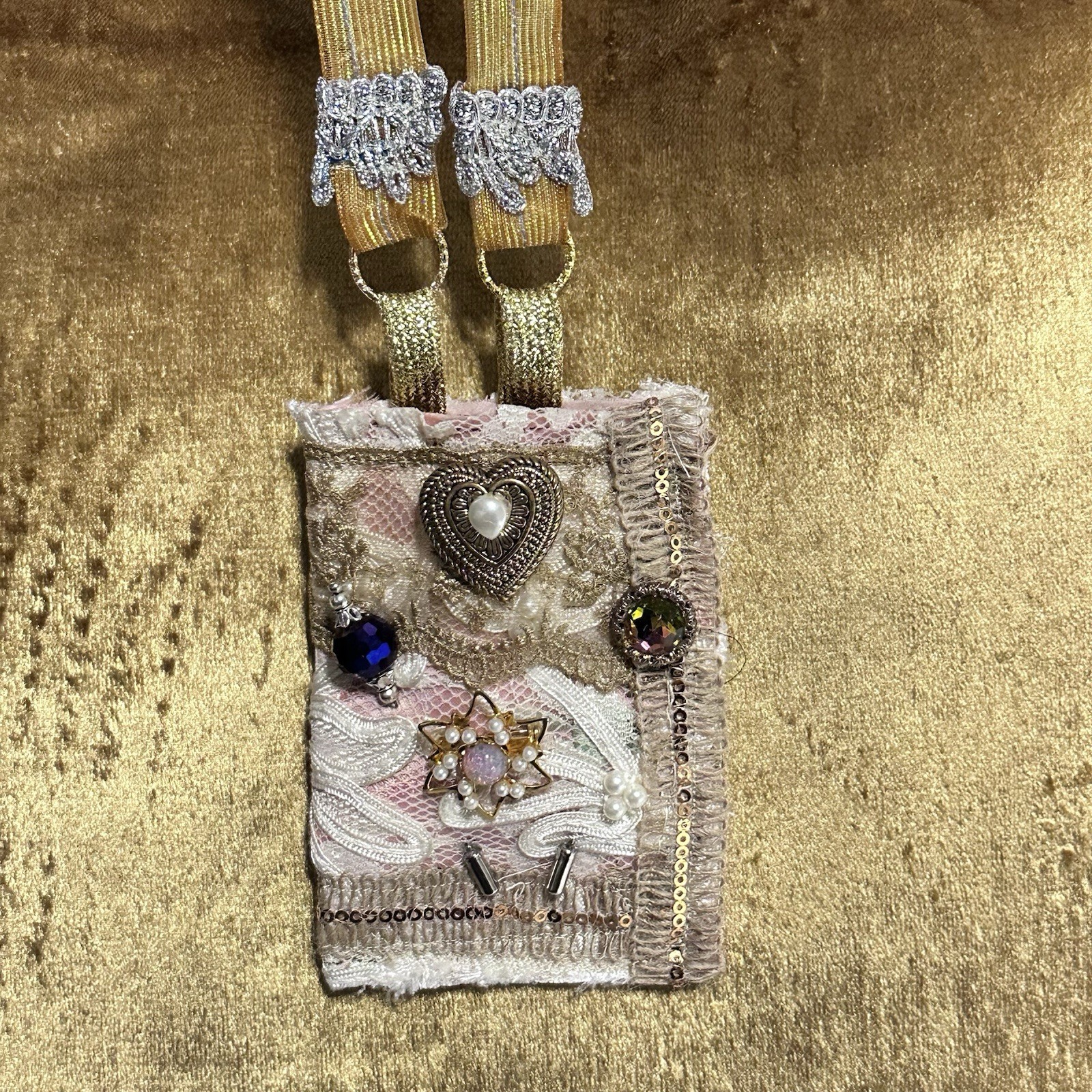 Artisan Necklace, Purse, Handmade, Textile, Wallet, Amulet Fiber Art OOAK Signed