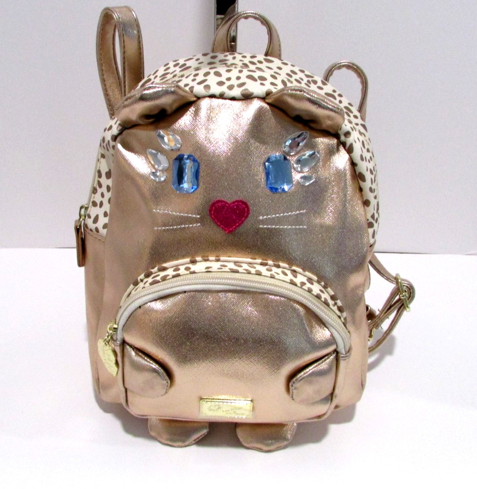Luv Betsey Johnson Kitty Mini Backpack Bling Cat Rose Gold Kitsch NWT