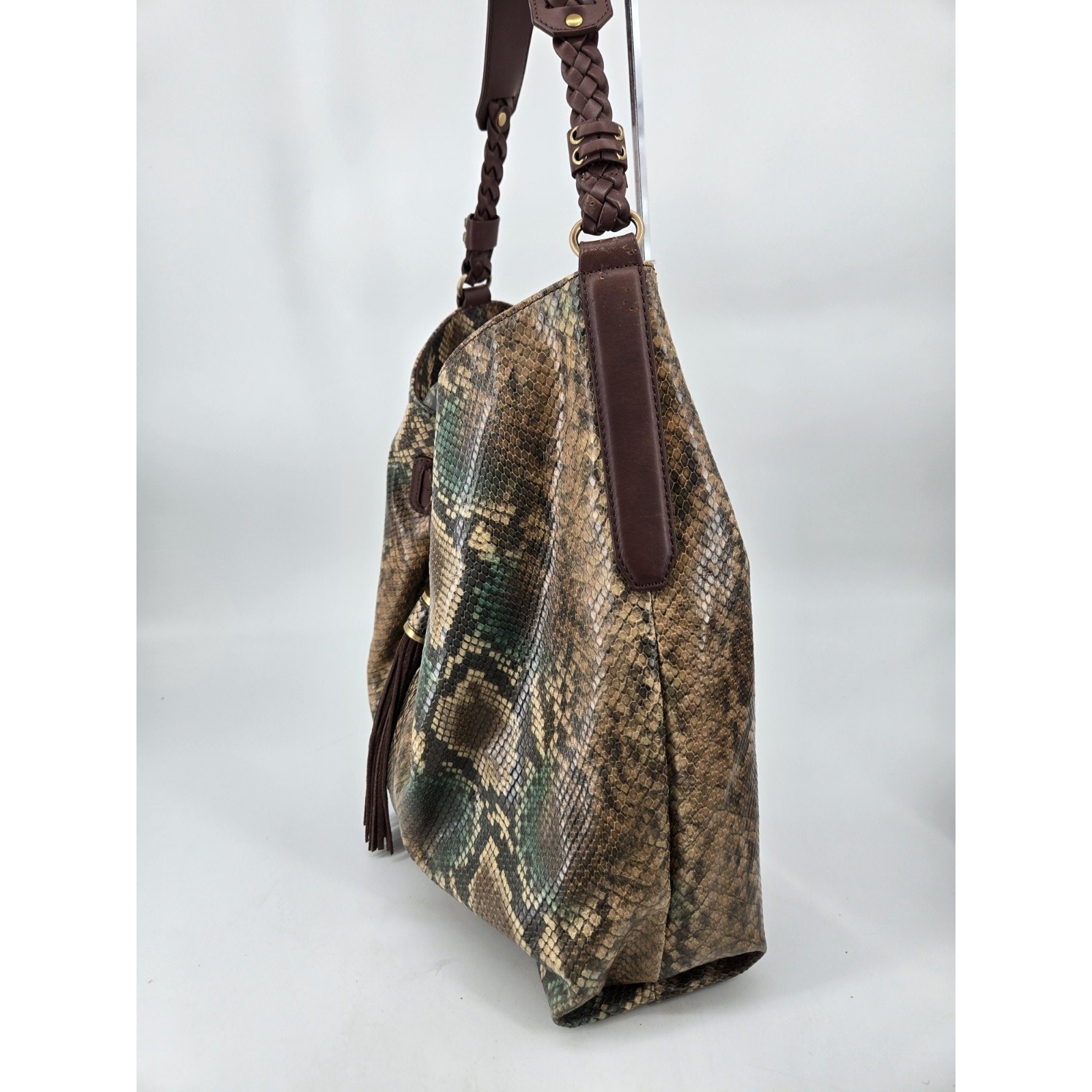 Rafe New York Leather Snake Animal Print Contemporary Hobo Shoulder Bag Purse