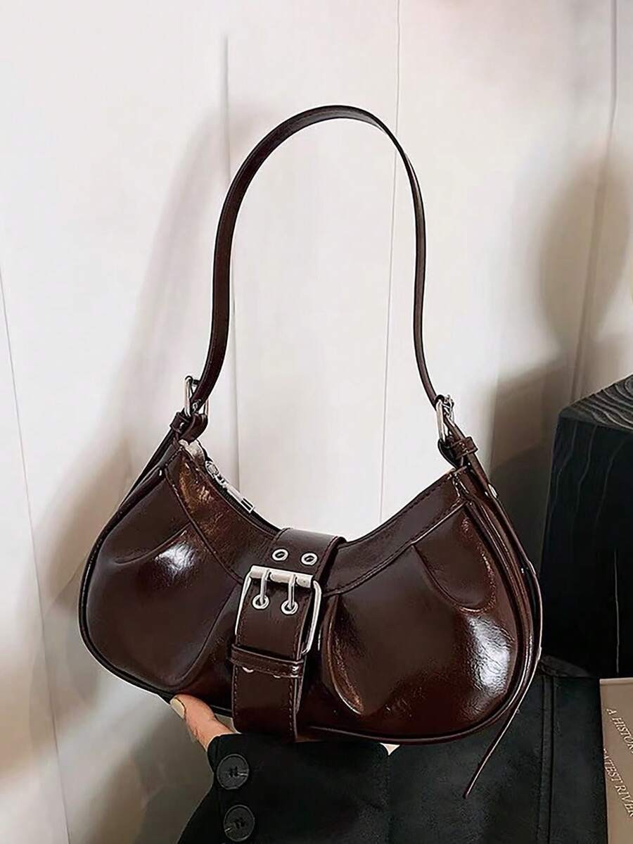 Y2K Vintage Distressed Motorcycle Hobo Bag Grommet Eyelet Rivet Shoulder Tote
