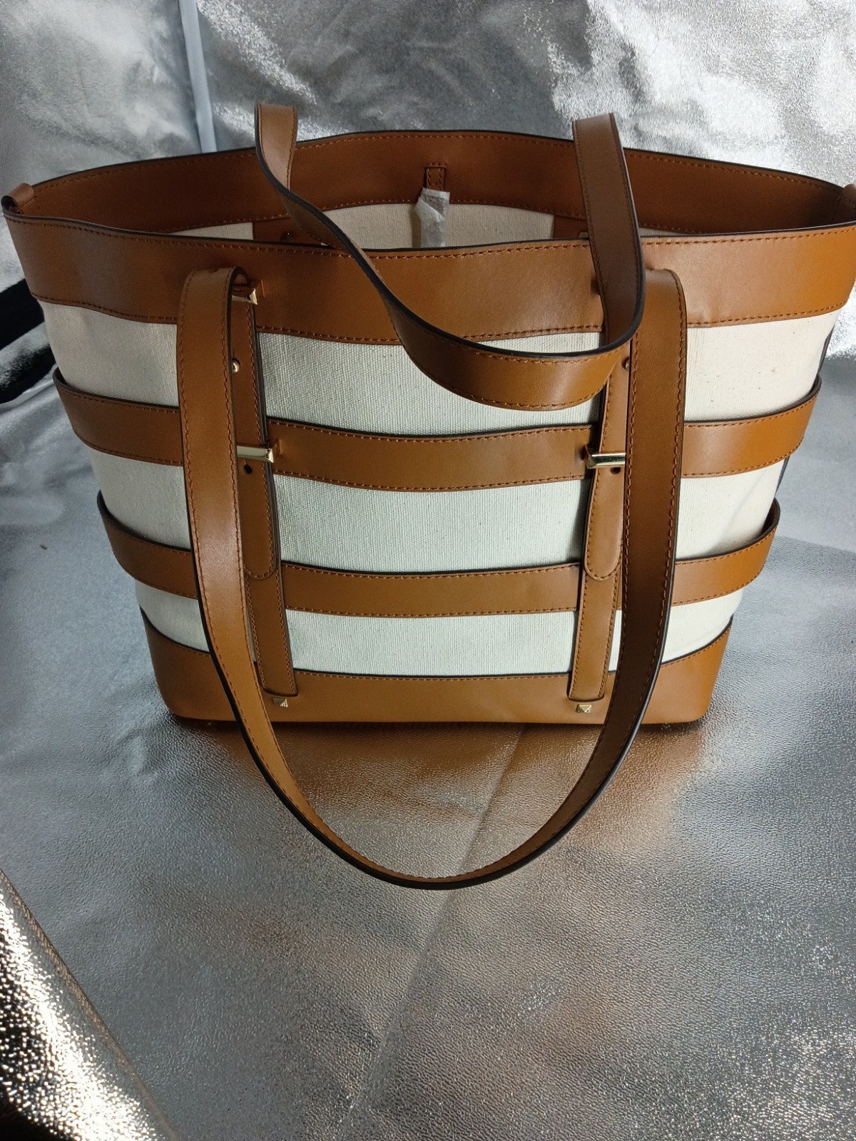 Michael Kors Marie Large Leather and Canvas Cage Tote