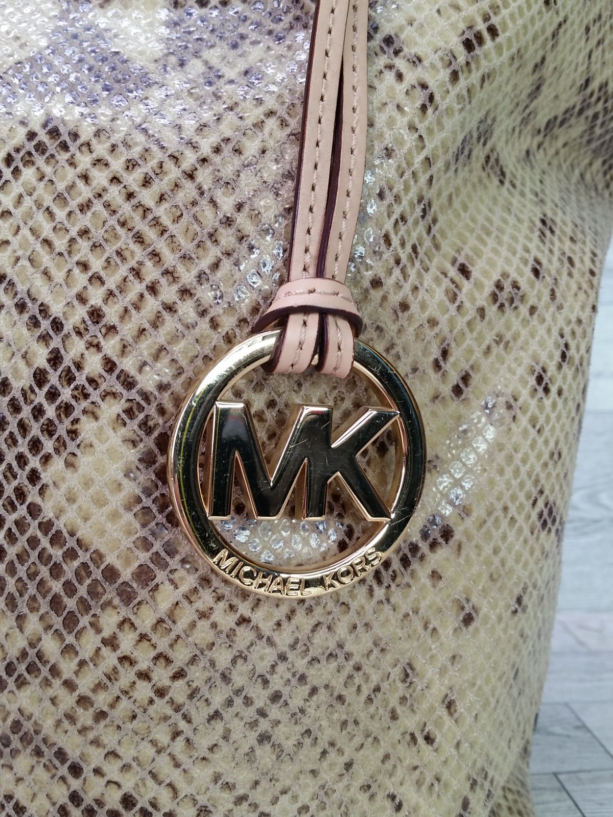 Michael Kors Python Embossed Leather Chain Strap Shoulder Tote Bag Snake Print