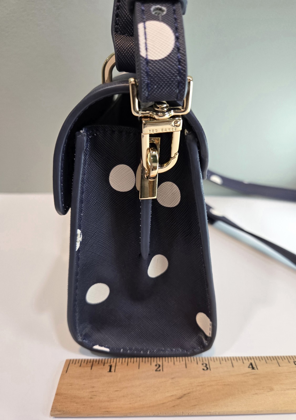 Ted Baker Lili Top Handle Satchel Mini Handbag Navy White Polka Dot Crossbody