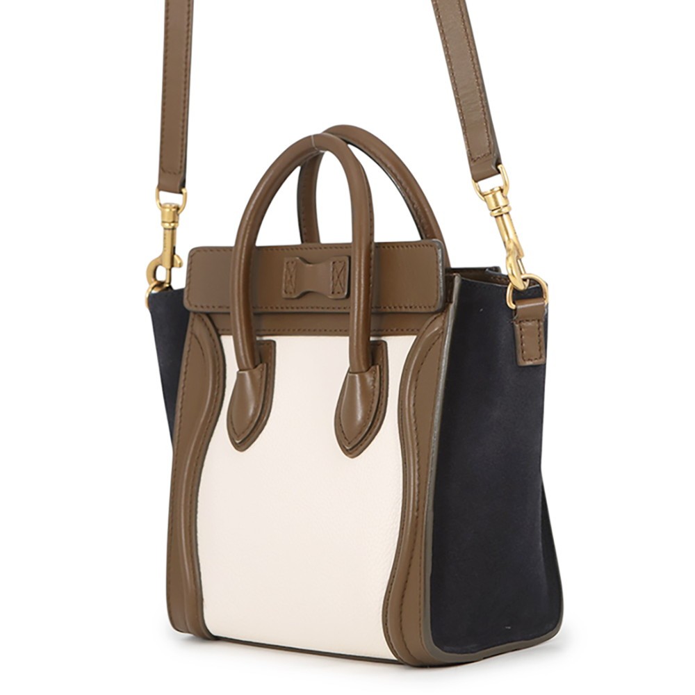 CELINE Luggage shopper Size Nano Drummed Calf / Smooth Calf Green/Ivory/Navy…