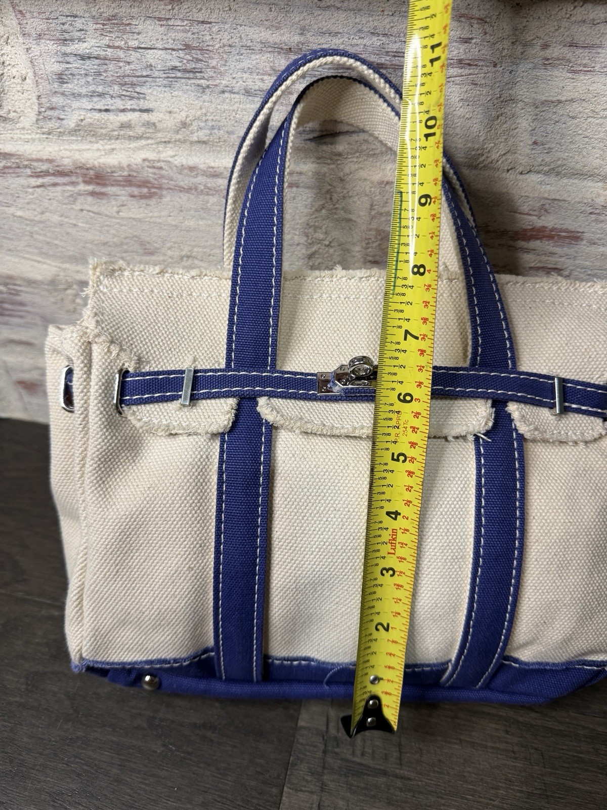 Sunwin Madaket Classic Tote Bag Canvas Natural with Blue Trims Silver