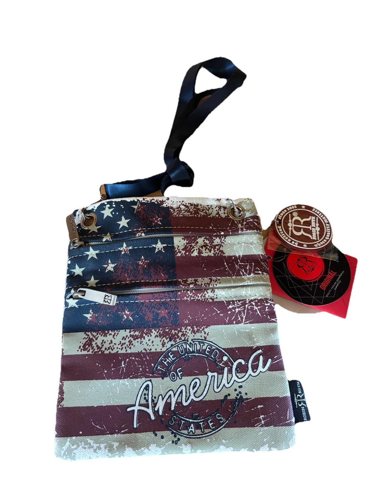 NWT Robin Ruth Print Double Zip Crossbody Bag Purse- united states of America