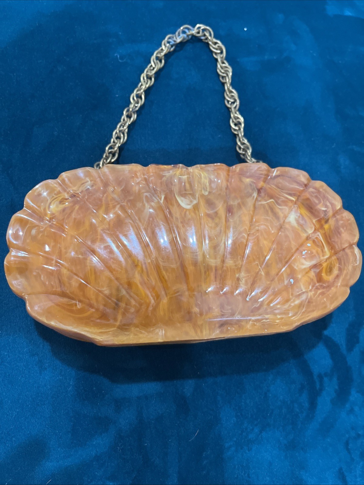 Vintage Bakelite/Lucite Hardy Shell Handbag Amber Tortoise Chain Clutch
