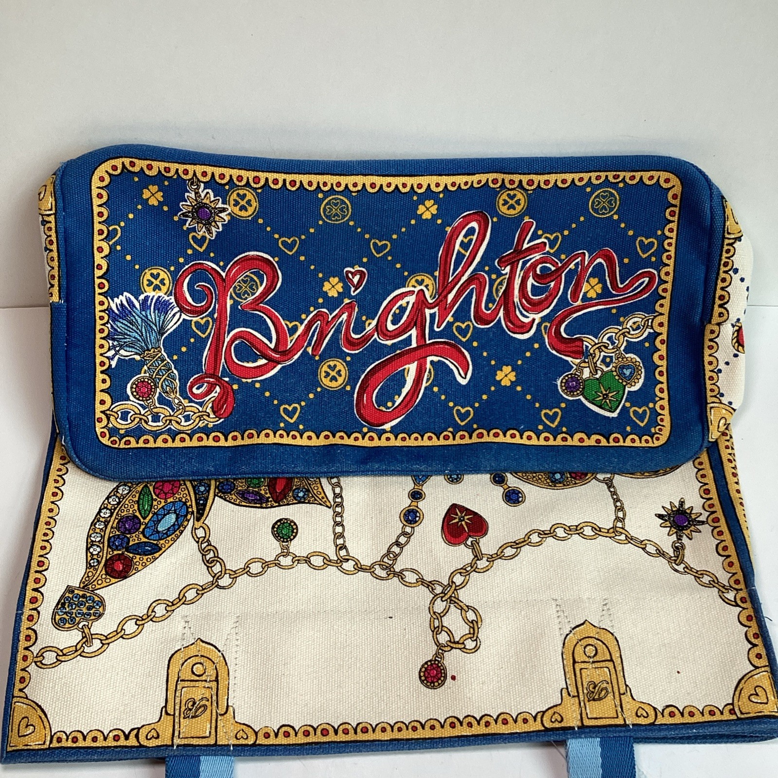 Brighton Glittering Love Canvas Tote Bag New With Tags Jewels Blue Two-Sided