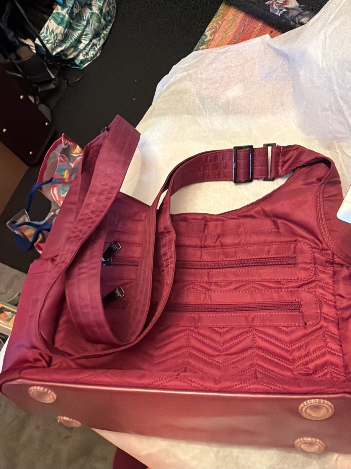 Lug Camper Shoulder Bag Red Maroon Quilted Nylon Travel Tote Crossbody Organizer