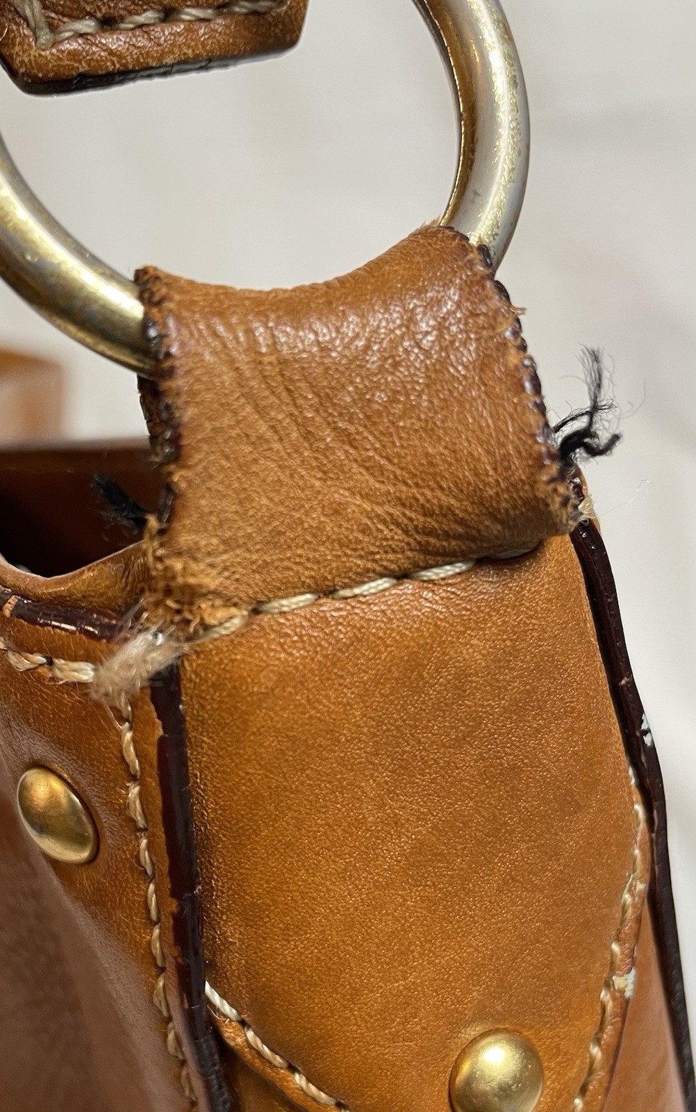 Vtg Michael Kors Astor Studded Shoulder Bag Hobo XL Camel Brown Leather Classic