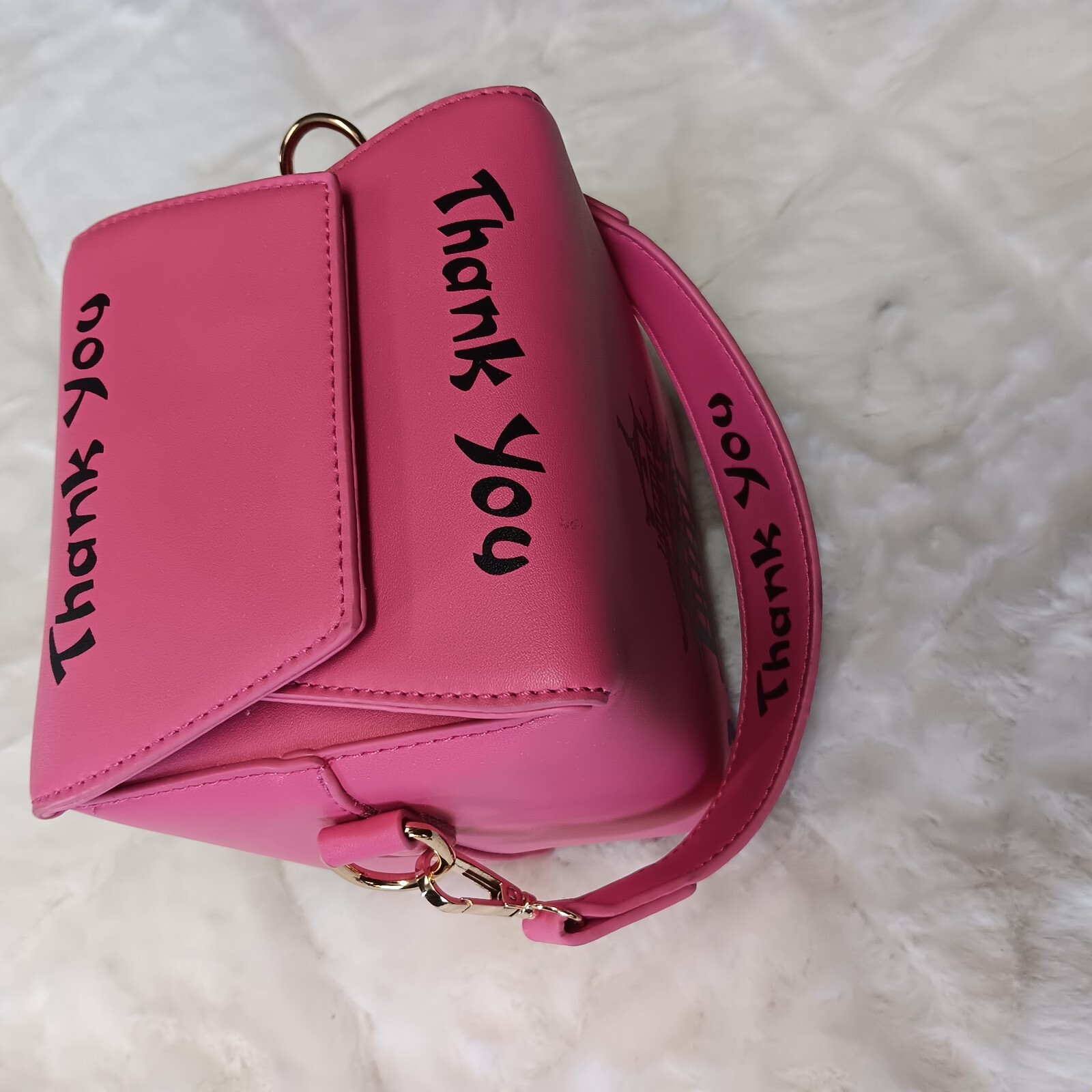 Pink Chinese Take Out Novelty Bag Adjustable Shoulder Strap & Clutch Attachment