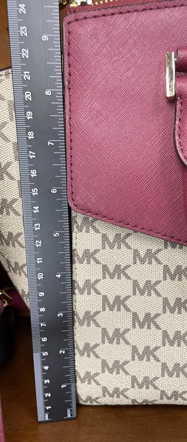Michael Kors Hudson Medium Satchel | Burgundy & Cream Signature Logo Crossbody