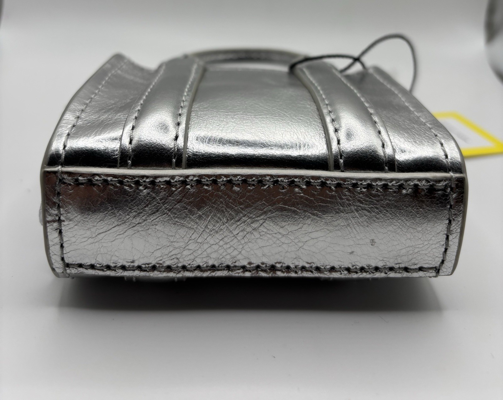 Marc Jacobs Metallic Silver Mini Tote Bag Chain Accent Zip Designer Theme