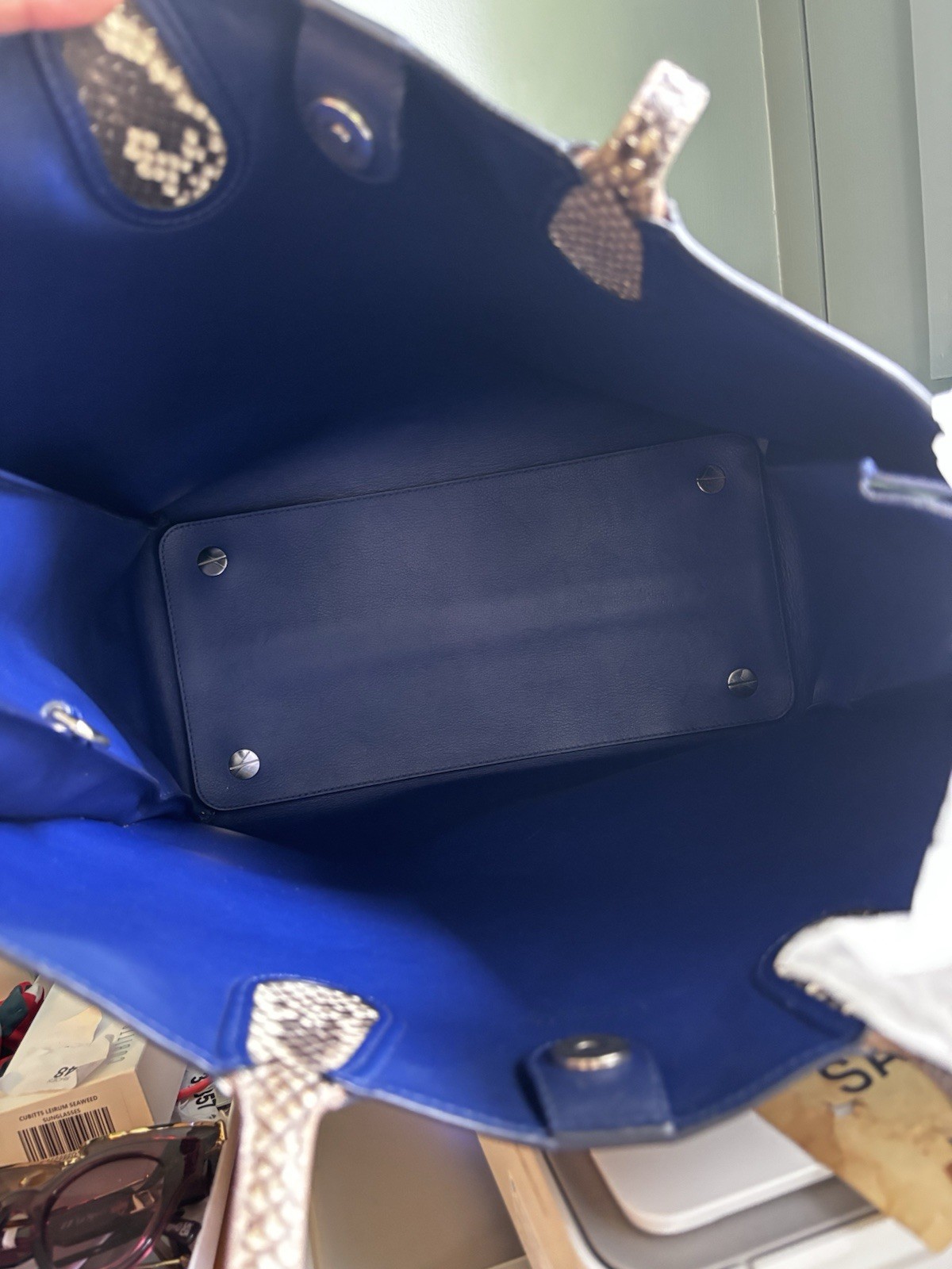 Christian Dior Diorissimo Exotic Python Leather Navy Blue Tote Bag EUC Authentic