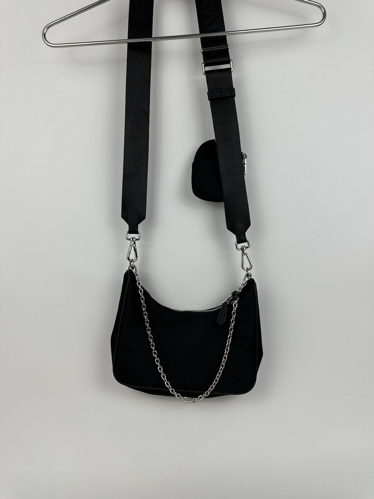 PRADA Re-Edition 2005 Black Nylon Shoulder Bag Chain Crossbody Pouch