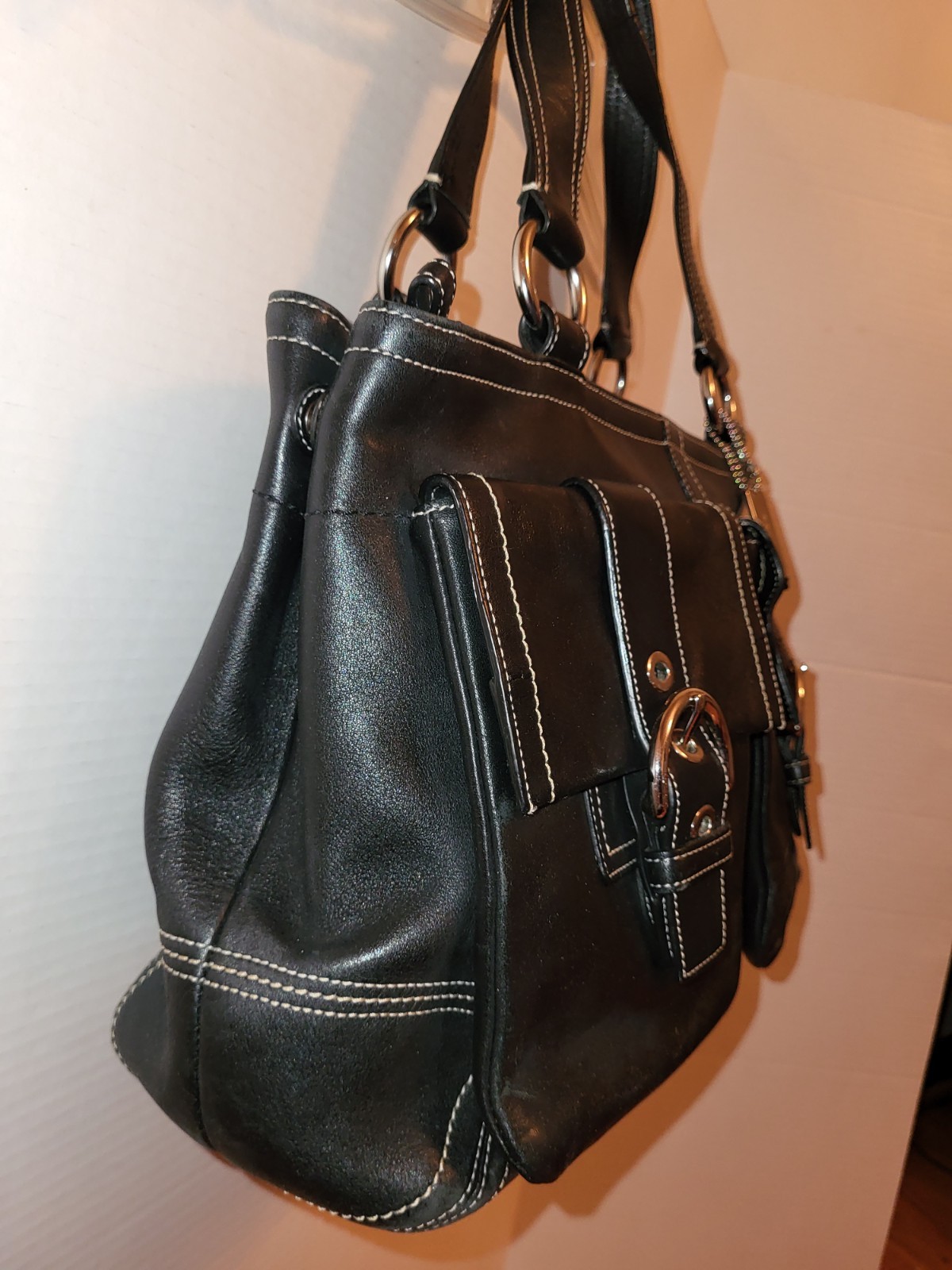 Coach F06468 Soho Tote Satchel Black Leather Double Handle Purse Handbag Large