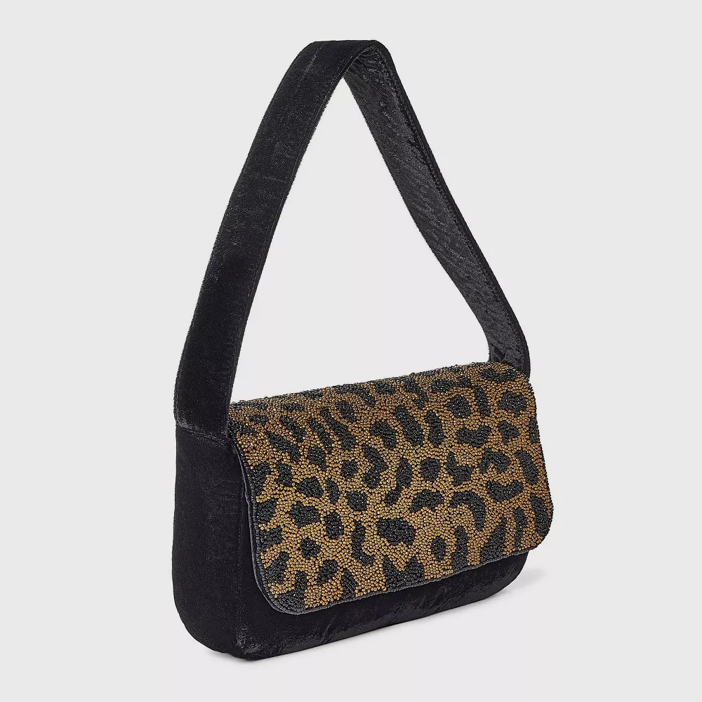 Embellished Leopard Print Flap Shoulder Bag – A New Day Black/Brown
