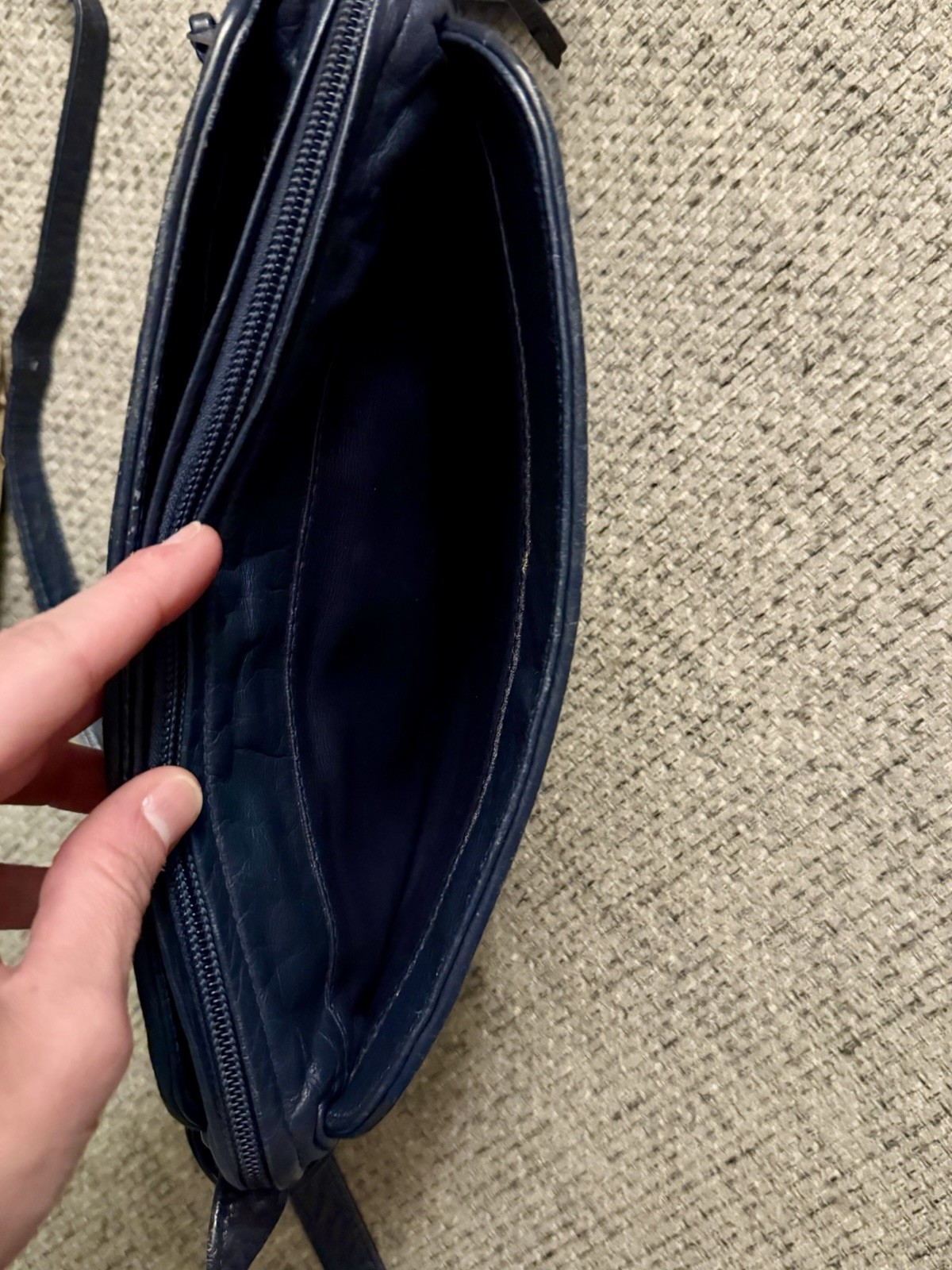 Vintage Aspects Woven Leather Crossbody Camera Bag – Navy Blue Intrecciato Style